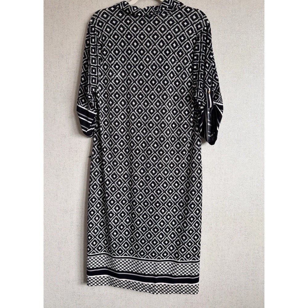 Black White Geometric Shirt Dress Womens Plus Size 1X Casual Stretch Dress - Picture 6 of 9